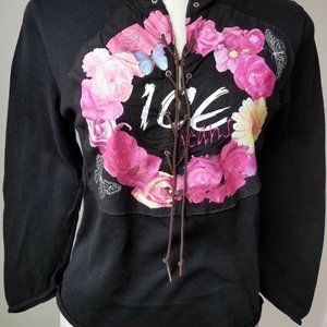 ICEBERG JEANS WOMANS BLACK BLOUSE TOP WITH FLOWERS
